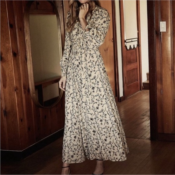 Dôen | Bonnie Maxi Wrap Dress in Floral Scroll Cream | M - Picture 1 of 8